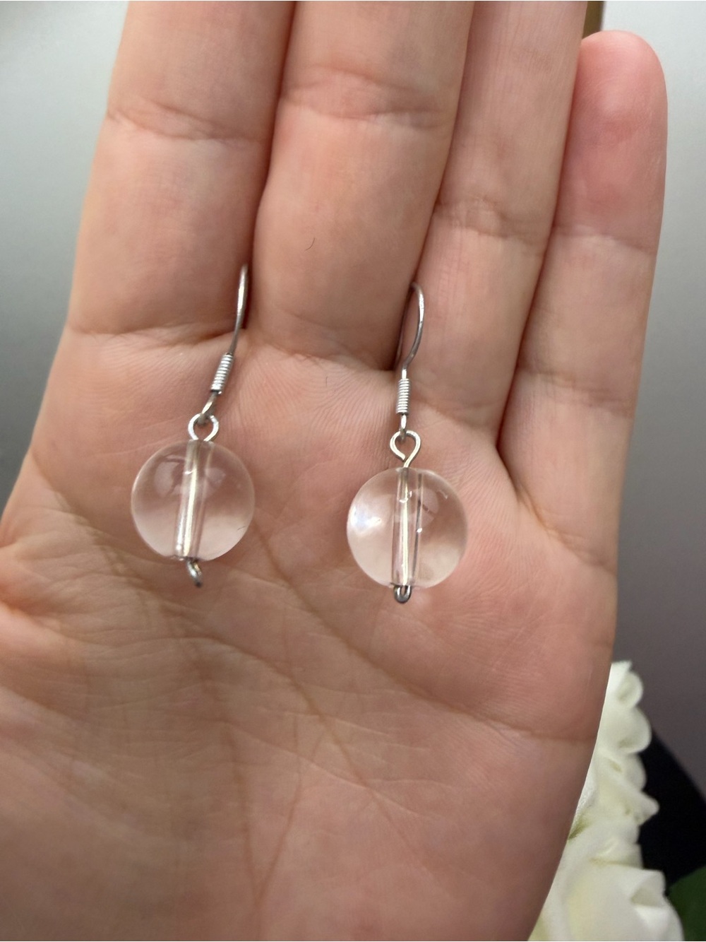 Clear Glass Sphere Drop Earrings - Women Jewelry